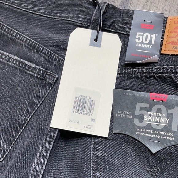 Levi’s 501 Black Distressed Skinny Jeans 27x28 - Picture 13 of 16